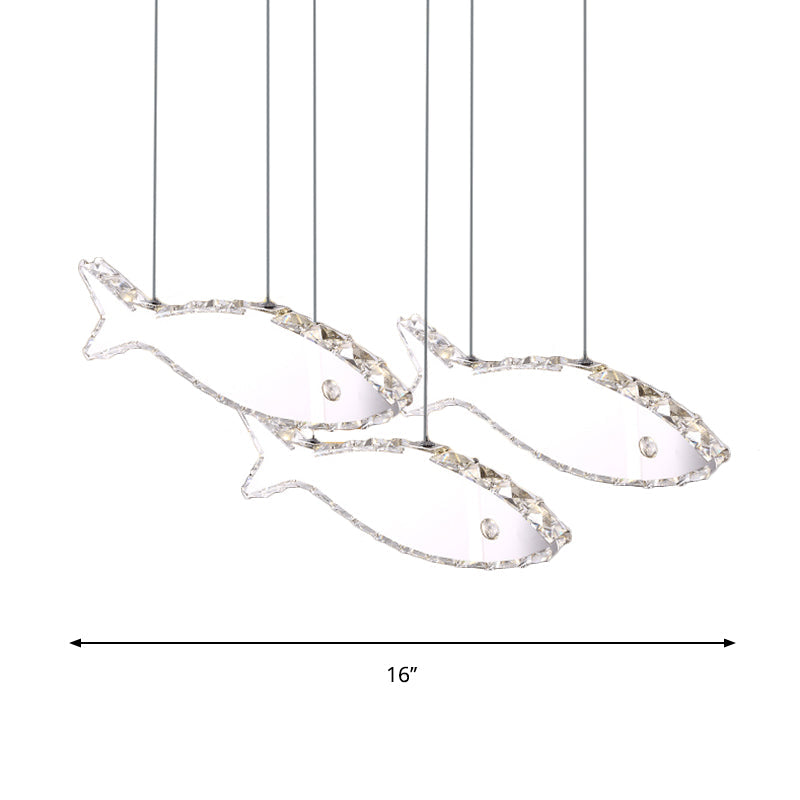 Stainless-Steel Fish Pendant Lamp With 3/6 Crystal Heads And Warm/White Light For Bedroom