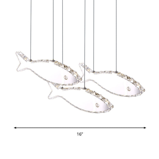 Fish Multi Pendant Crystal Hanging Lamp Kit- Stainless Steel Warm/White Light