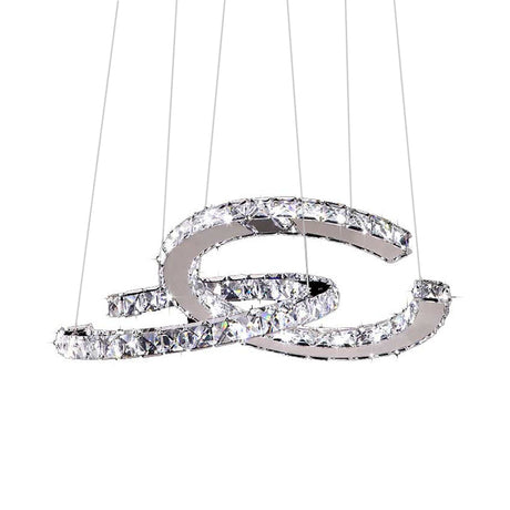 Modern Led Crystal Pendant Lamp With Warm/White Light And Stainless-Steel C-Shape Design