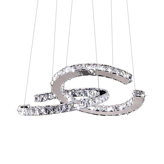 Modern Led Crystal Pendant Lamp With Warm/White Light And Stainless-Steel C-Shape Design