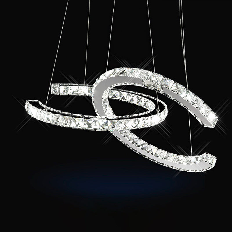 Simplicity Led Hanging Ceiling Lamp - Stainless-Steel C-Shape Multi Pendant With Crystal Shade