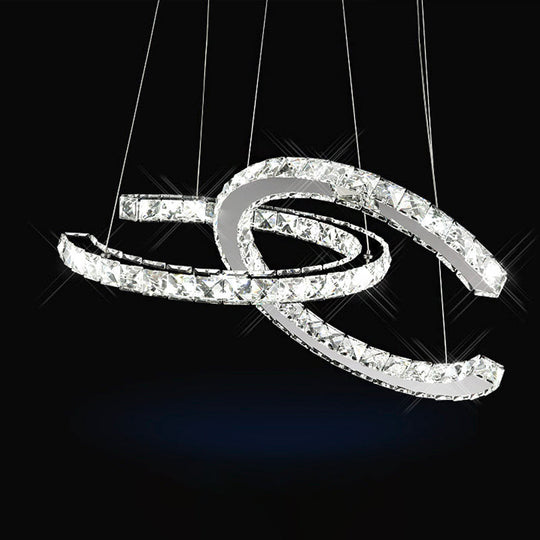 Simplicity Led Hanging Ceiling Lamp - Stainless-Steel C-Shape Multi Pendant With Crystal Shade