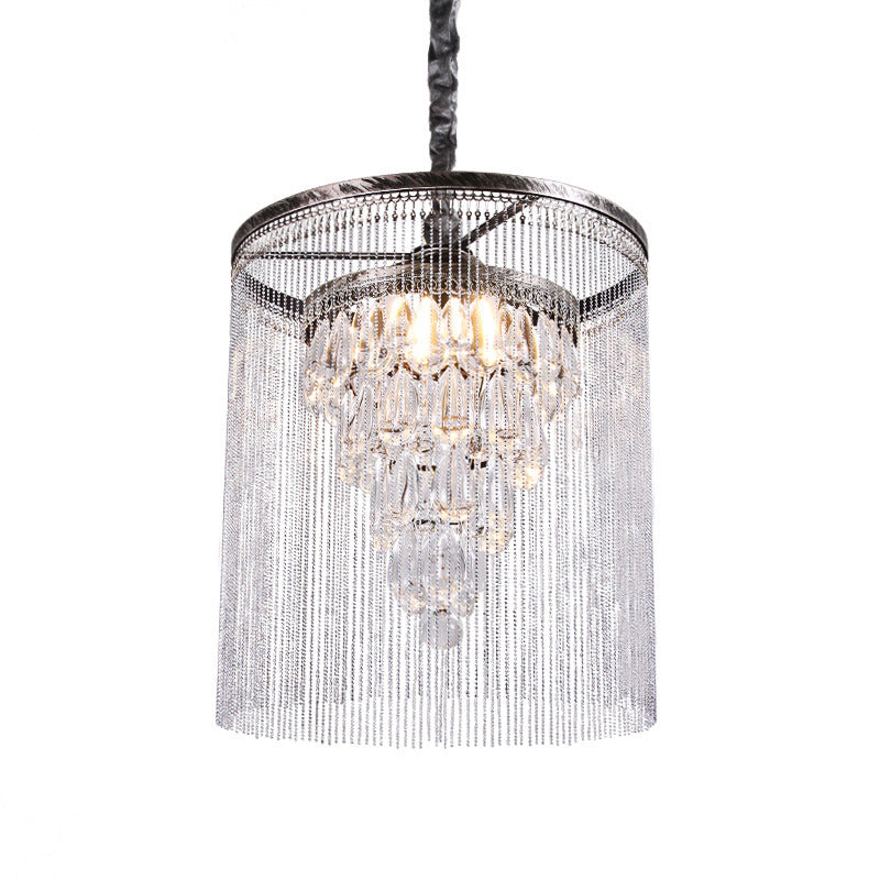 Tapered Crystal Drop Pendant Lamp With Metallic Bead Deco - 1 Light For Dining Room In Silver