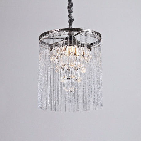 Tapered Crystal Drop Pendant Lamp - Metallic Bead Deco Silver