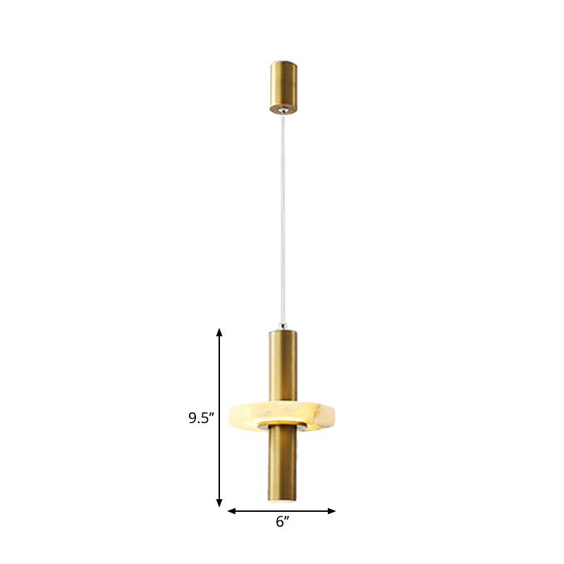 Gold Aluminum Pendant Led Hanging Light With Marble Ring Deco - Modern Tubular Drop For Dining Room