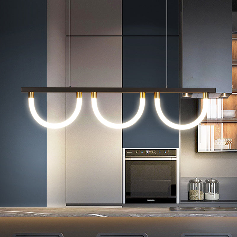 Contemporary Black/Gold Kitchen Island Lamp - Acrylic Semicircle Design (3 Lights) Black