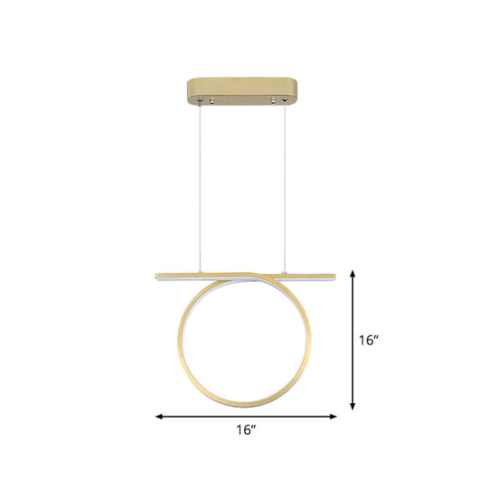 Sleek Gold Round Hanging Lamp Kit - Simplicity Led Metal Suspended Fixture Warm/White Light