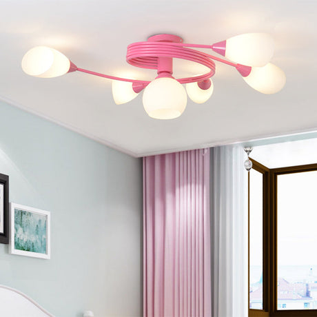 Twisted Arm Metallic Ceiling Lamp For Kids Bedroom And Kindergarten - Modern Semi Flush Light 6 /