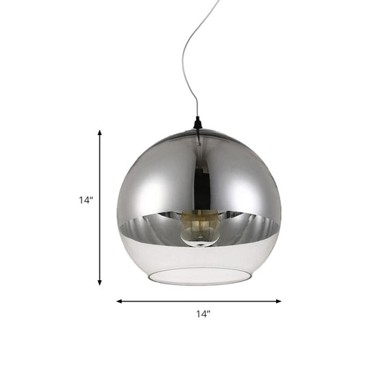Post-Modern Glass Globe Pendant Light - 6’/8’/10’ Width 1 Sliver Finish