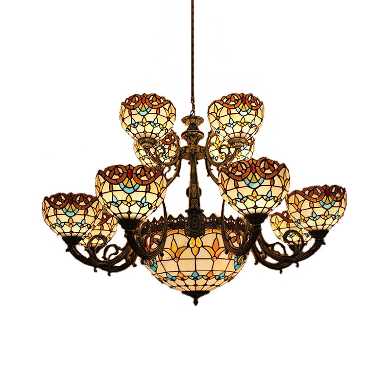 Extra Large Baroque 26/13-Light Art Glass Chandelier In Brown For Living Room