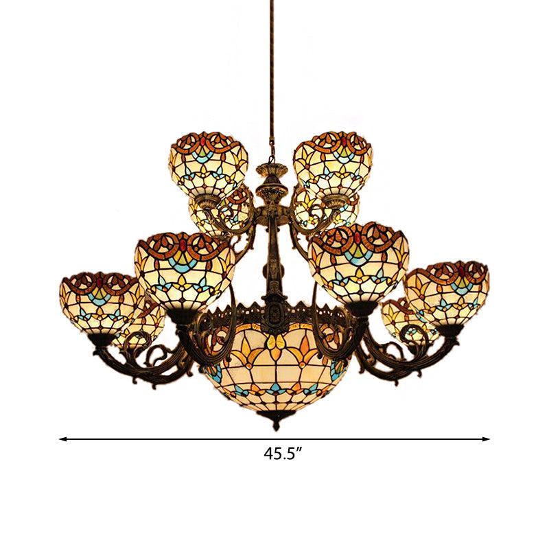 Extra Large Baroque Style 26/13-Light Chandelier With Art Glass Pendants In Brown For Living Room