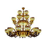 Extra Large Baroque Style 26/13-Light Chandelier With Art Glass Pendants In Brown For Living Room