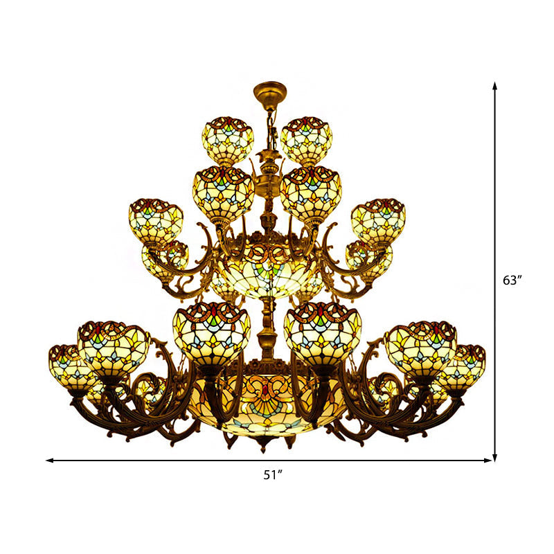 Extra Large Baroque 26/13-Light Art Glass Chandelier In Brown For Living Room
