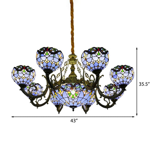 Blue Stained Glass Chandelier With Bell And Dome Shade For Living Room Inspired By 9/11 Memorial