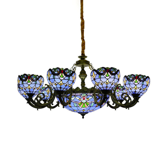 Blue Stained Glass Chandelier With Bell And Dome Shade For Living Room Inspired By 9/11 Memorial