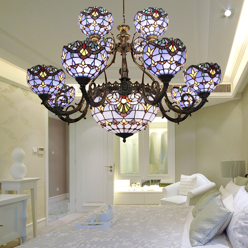 Blue Stained Glass Chandelier With Bell And Dome Shade For Living Room Inspired By 9/11 Memorial