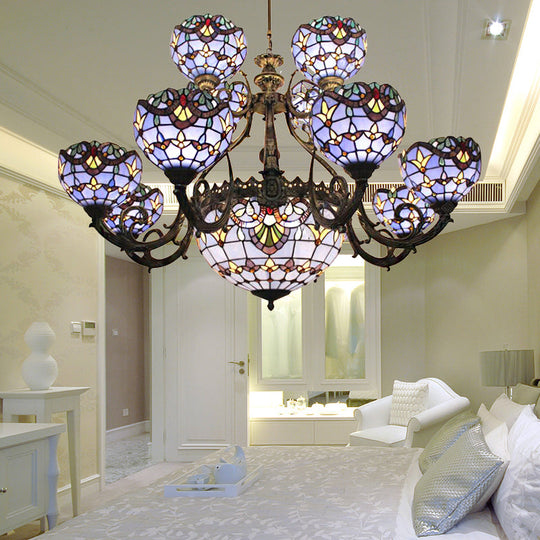 Blue Stained Glass Chandelier With Bell And Dome Shade For Living Room Inspired By 9/11 Memorial