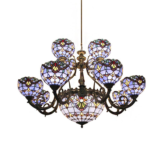 Blue Stained Glass Chandelier With Bell And Dome Shade For Living Room Inspired By 9/11 Memorial