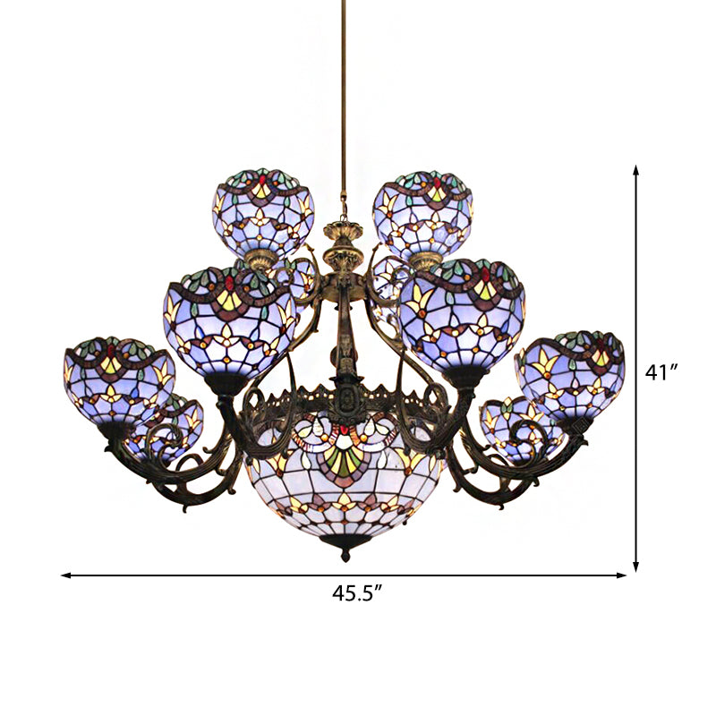 Blue Stained Glass Chandelier With Bell And Dome Shade For Living Room Inspired By 9/11 Memorial