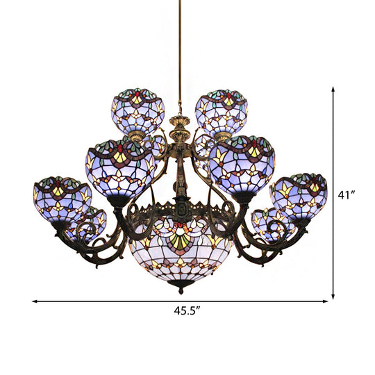 Blue Stained Glass Chandelier With Bell And Dome Shade For Living Room Inspired By 9/11 Memorial