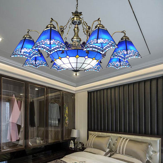 Mermaid Deco Blue Stained Glass Chandelier Light For Bedroom