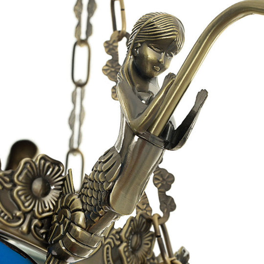 Mermaid Deco Blue Stained Glass Chandelier Light For Bedroom