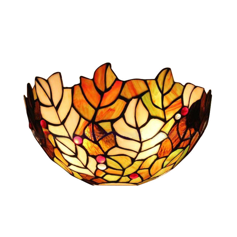 Stained Glass Leaf Wall Light: Lodge Style Sconce With 2 Bulbs - Elegant Lighting Solution