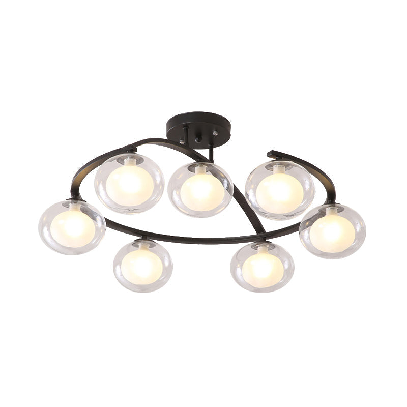 Semi - Ceiling Mount Twist Arm Light With Oval Shade - Contemporary Metal Lamp For Cafes