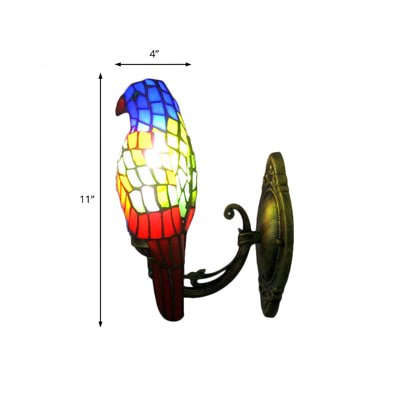 Stained Glass Parrot Wall Lamp - Lodge Style Brass Sconce For Living Room