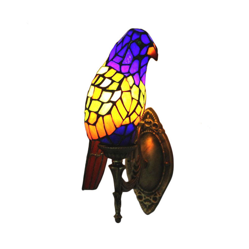 Stained Glass Parrot Wall Lamp - Lodge Style Brass Sconce For Living Room