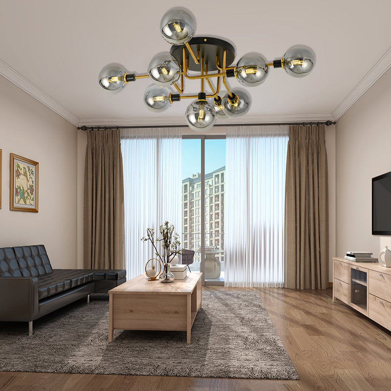 Modern Multi - Head Ceiling Lamp With Glass Metal Sphere Shade For Hotels 9 / Smoke Gray