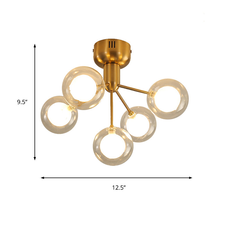 Modern 5 - Light Glass Semi - Flush Ceiling Lamp For Foyer And Hallway