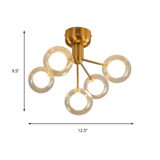 Modern 5 - Light Glass Semi - Flush Ceiling Lamp For Foyer And Hallway