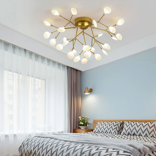 Modern Gold Multi - Head Semi Flush Ceiling Light For Hotels - Creative Plant - Shaped Metal