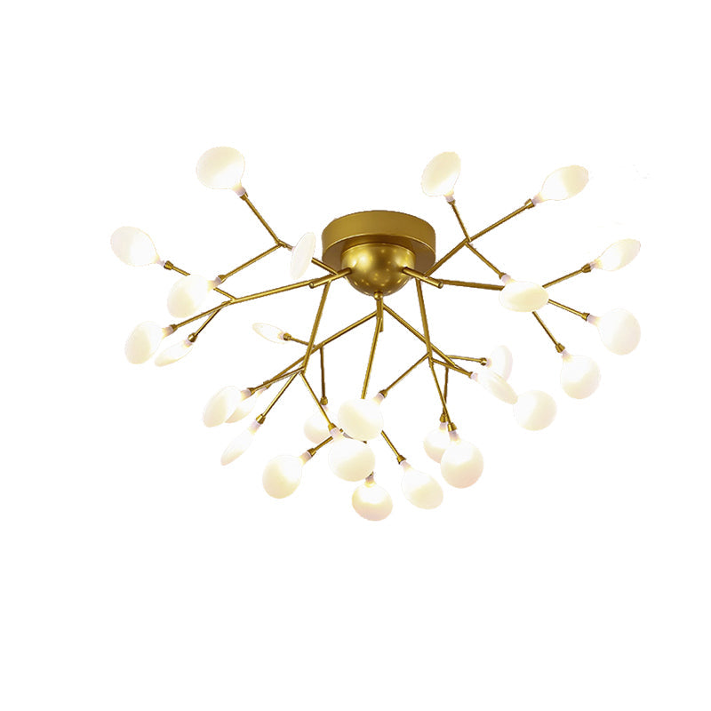 Modern Gold Multi - Head Semi Flush Ceiling Light For Hotels - Creative Plant - Shaped Metal Fixture