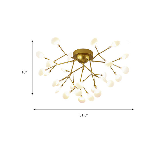 Modern Gold Multi - Head Semi Flush Ceiling Light For Hotels - Creative Plant - Shaped Metal Fixture