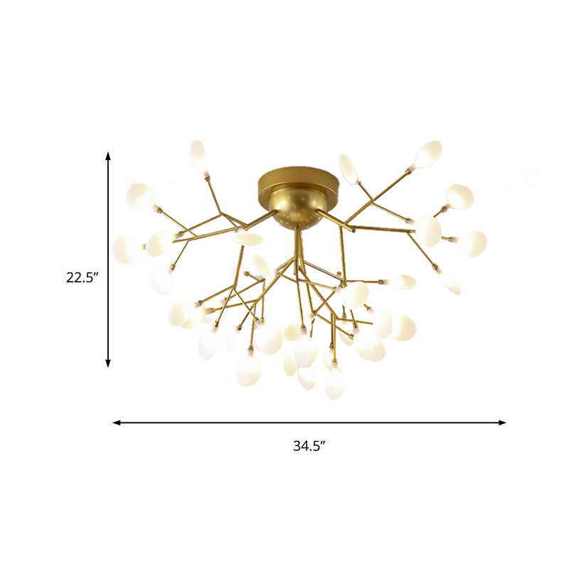 Modern Gold Multi - Head Semi Flush Ceiling Light For Hotels - Creative Plant - Shaped Metal Fixture