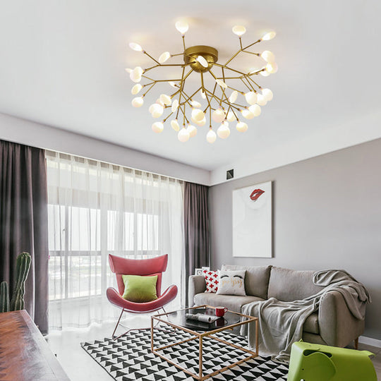 Modern Gold Multi - Head Semi Flush Ceiling Light For Hotels - Creative Plant - Shaped Metal