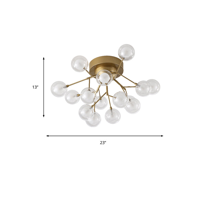 Romantic Gold Plant Semi Ceiling Mount Light For Hotels - Multi - Head Metal Glass Lamp