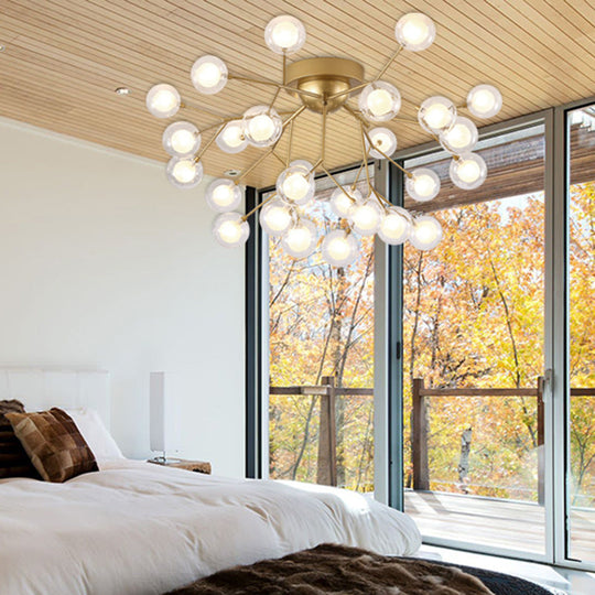 Romantic Gold Plant Semi Ceiling Mount Light For Hotels - Multi - Head Metal Glass Lamp 27 /