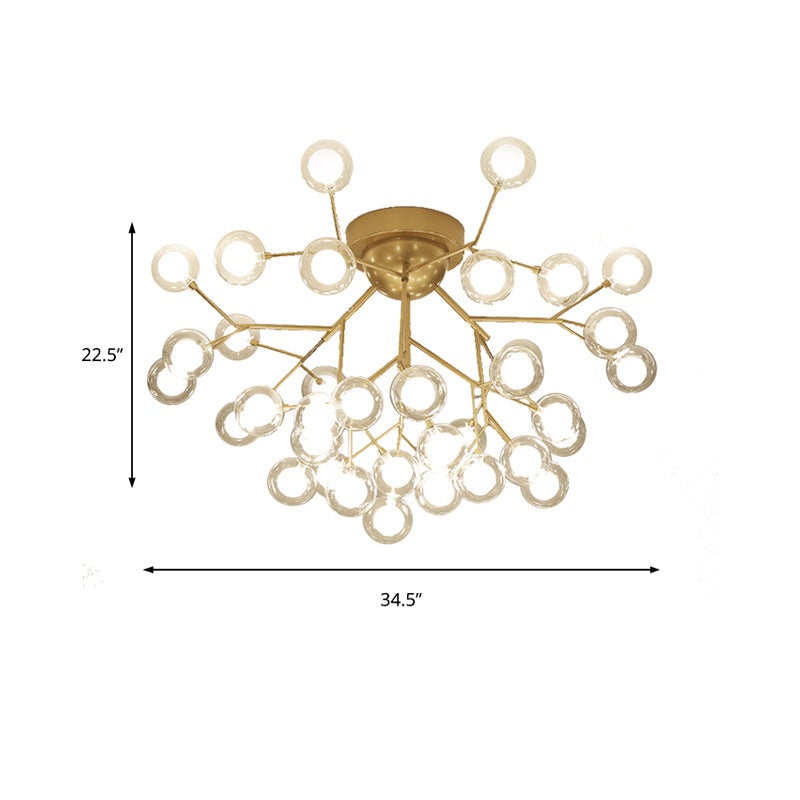 Romantic Gold Plant Semi Ceiling Mount Light For Hotels - Multi - Head Metal Glass Lamp
