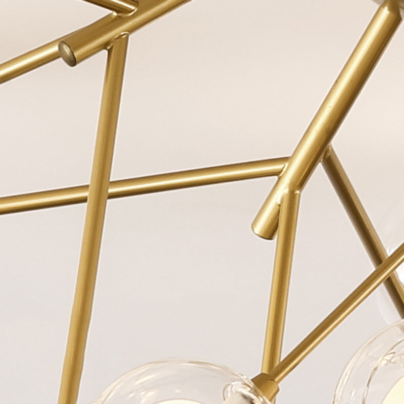 Romantic Gold Plant Semi Ceiling Mount Light For Hotels - Multi - Head Metal Glass Lamp