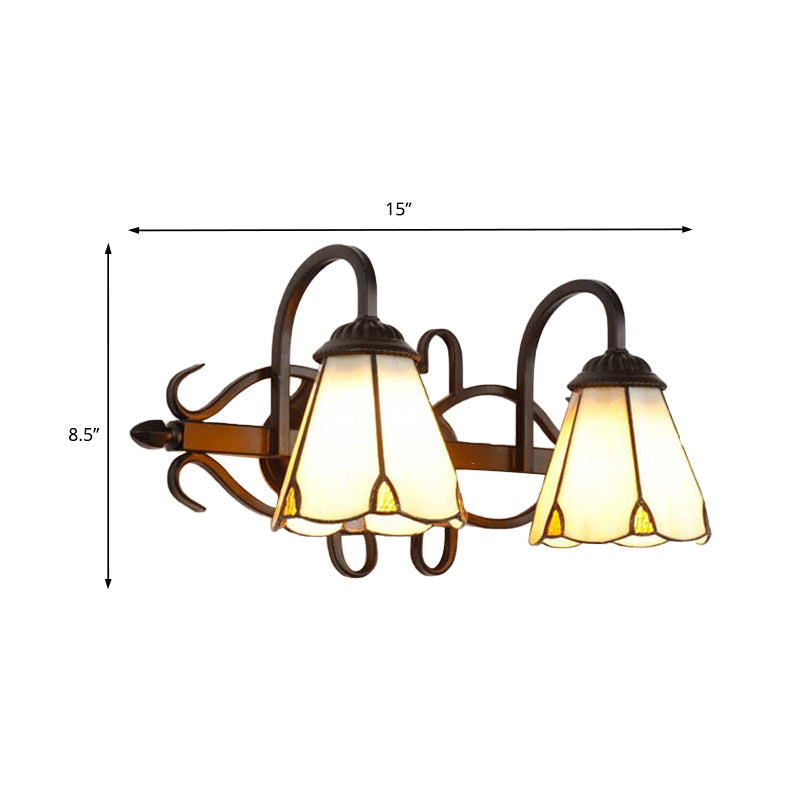 Tiffany Stained Glass Cone Sconce Lamp - Retro Wall Lighting For Living Room In Beige/Blue