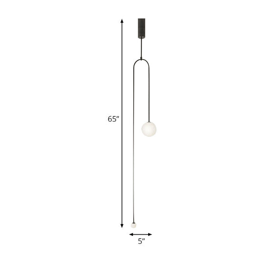 Modern Style 2-Light Living Room Pendant With Global Glass Shade - Black Suspension Lamp