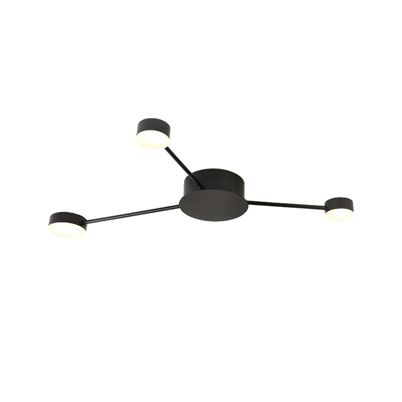 Modern Black Semi Flush Ceiling Light For Child’s Bedroom With Drum Shade