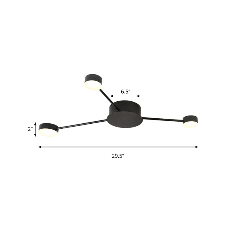 Modern Black Semi Flush Ceiling Light For Child’s Bedroom With Drum Shade