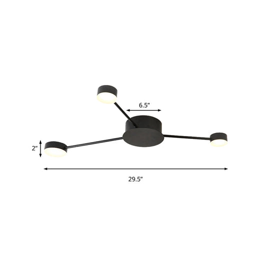 Modern Black Semi Flush Ceiling Light For Child’s Bedroom With Drum Shade