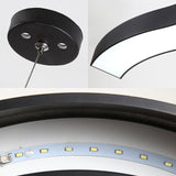 Modern Led Black Metal Pendant Lamp With Recessed Diffuser - Wide Wave Design (18/23.5/47)