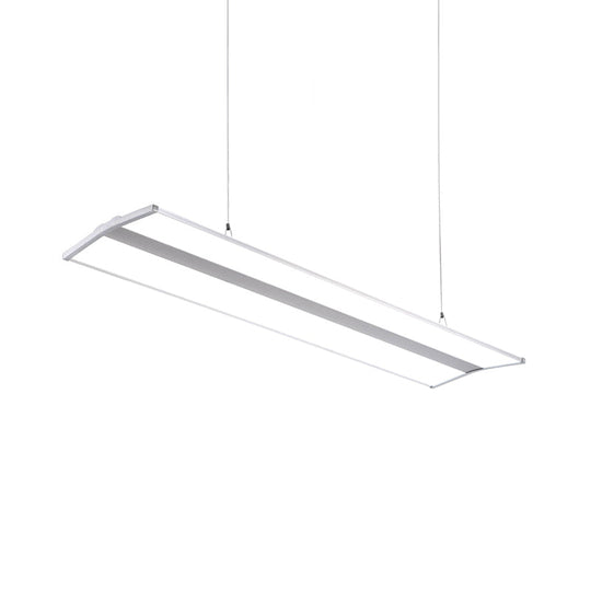 Modern Metal Led Pendant Lighting Silver Rectangular Hanging Ceiling Lamp With White Acrylic