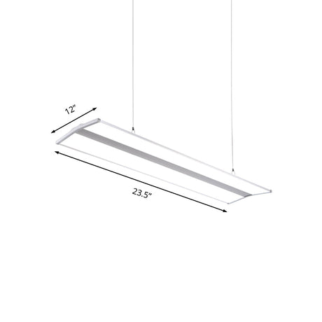 Modern Rectangular Led Pendant Light 23.5/47 Silver Ceiling Lamp Kit With White Acrylic Diffuser